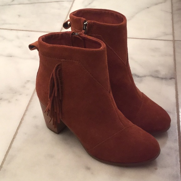 Toms Boots Booties Brown Cognac Suede Fringe 8 - Picture 4 of 7